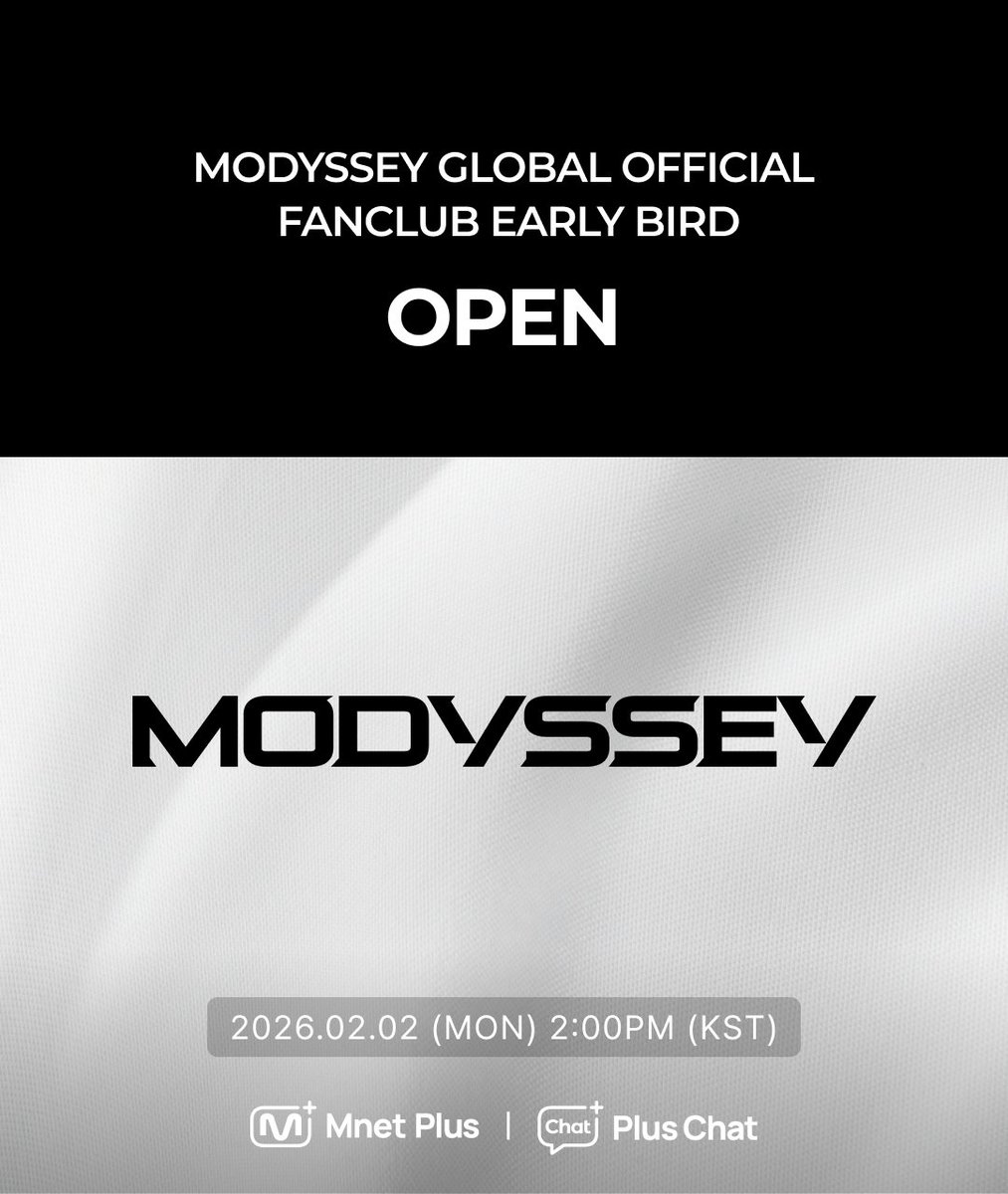기다려온 그 순간! 😍
#MODYSSEY GLOBAL OFFICIAL FANCLUB EARLY BIRD
모집이 시작되었습니다✨
👉bit.ly/4rlIqXb

얼리버드 가입자만 경험할 수 있는 특별한 혜택! 🎁
✅다양한 기프트가 포함된 Limited Edition Package 증정
✅얼리버드 전용 포토카드 증정
✅얼리버드 전용 디지털