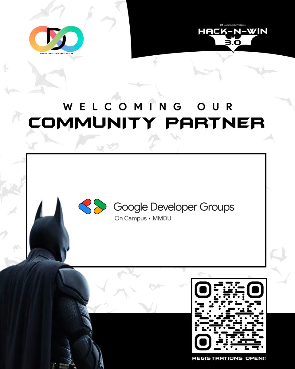 D4Community's tweet photo. 🦇 Welcoming GDG on Campus MM(DU), Mullana as a Community Partner for Hack-N-Win 3.0!
From classrooms to codebases, they’re building future-ready creators.
🔗 Registrations are open!
#HackNWin3 #GDGOnCampus #MMDU #CommunityPartner #GoogleDevelopers #Hackathon #D4Community https://t.co/aSRDWvxUdT