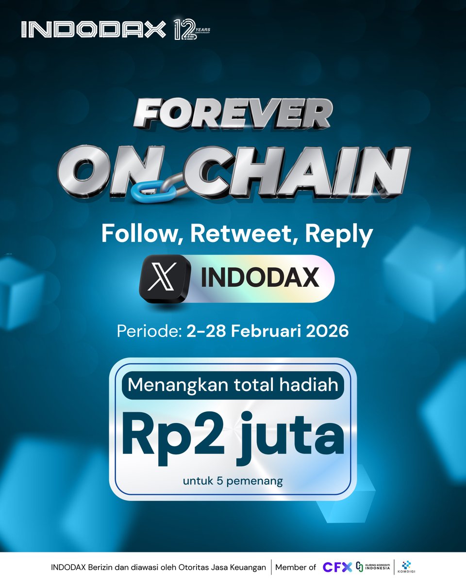 indodax's tweet image. Mau menangkan total hadiah Rp2 juta?

Tinggal follow X @indodax, repost, dan reply “done” di postingan ini!

5 orang bakal cuan! 

Periode: 2-28 Februari 2026 
Pengumuman pemenang: 4 Maret 2026

Yuk, ikutan sekarang! Siapa tahu kamu yang beruntung!