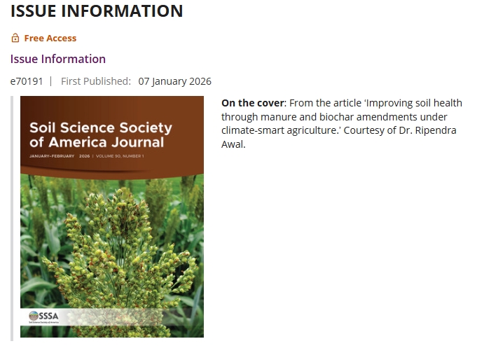 ripendra's tweet photo. The latest issue of the Soil Science Society of America Journal (Vol. 90, Issue 1, Jan/Feb 2026) features our paper on the cover: https://t.co/rJfE9Osc0A https://t.co/JItMHk7Oif