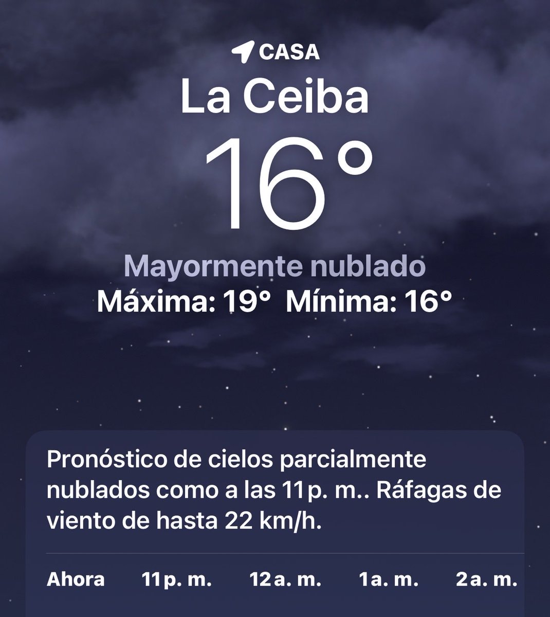 Hace mucho tiempo que, en La Ceiba no teniamos está agradable temperatura; cuando acá la temperatura promedio anual es de 32 grados centígrados.