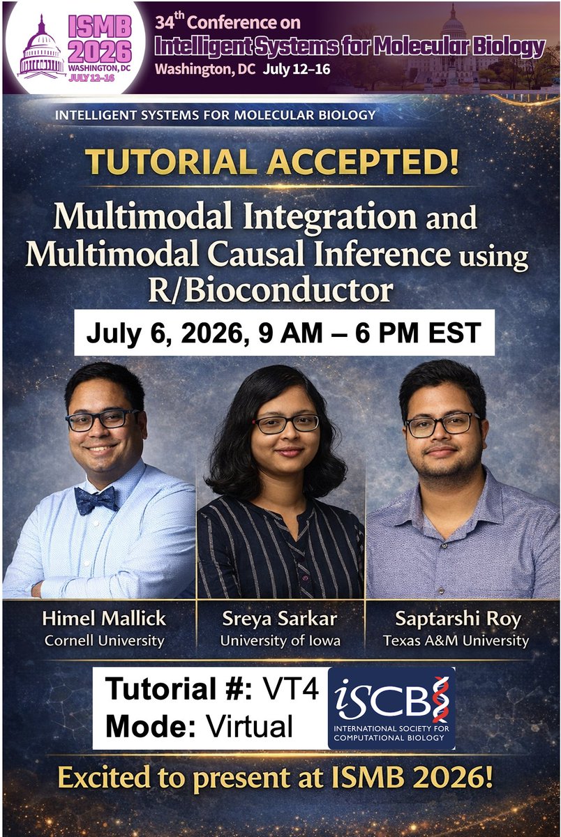 Mallick_Himel's tweet image. New venue, new audience. First time with @iscb 🎉
Co-teaching a #MultimodalAI tutorial at #ISMB2026 🤗🤖 Hope to see you there! 🤗