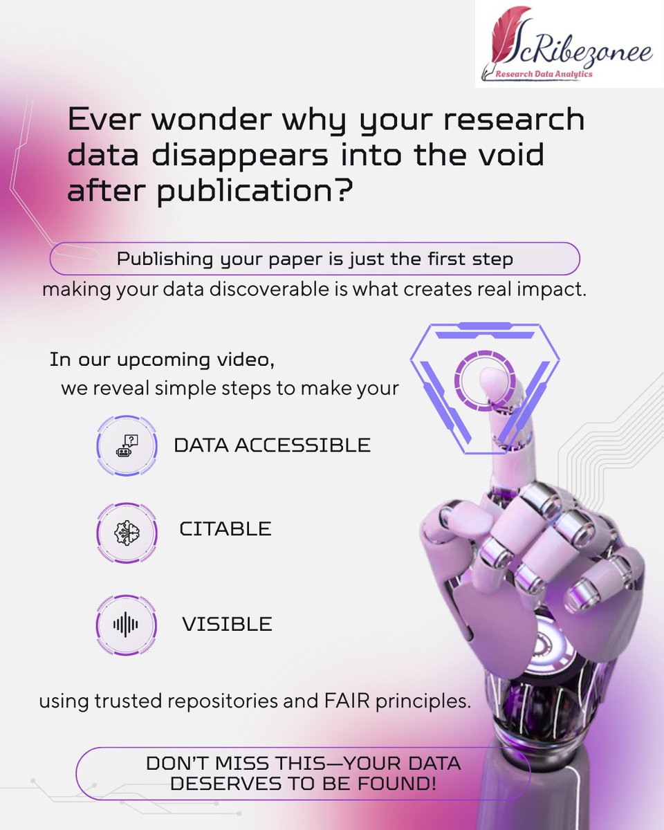 scribezonee's tweet photo. Your research shouldn’t disappear after publication. Make your work visible. Make it count.

#ResearchImpact #OpenData #FAIRPrinciples #DataSharing #OpenScience https://t.co/h39q6DchKv