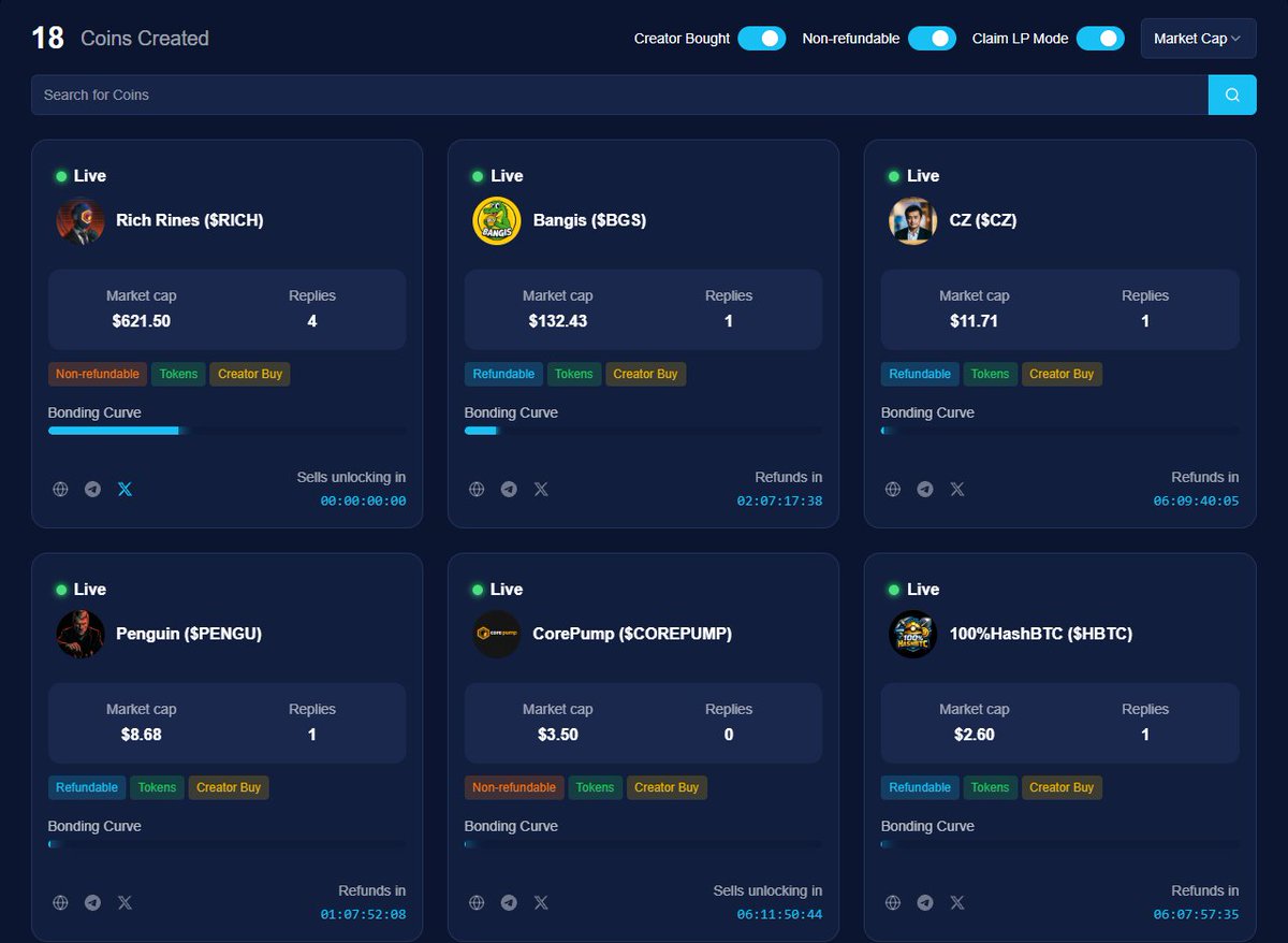 1 Night, 17 coins created, over 5000+ $CORE volumes on moonexpress.fun on <a href="/Coredao_Org/">Core DAO 🔶</a>. 1 #MemeCoin $RICH over 40% bonding curve.

What's more? Giveaway will be announcing soon! More giveaway coming to traders &amp; creators, stay tuned!