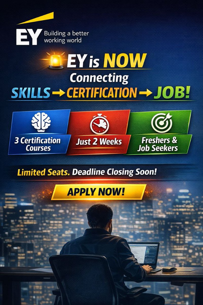 EY has opened its mass hiring for intern in 2026

Free training 🎓
Free certificate 📜
Get 100% Guaranteed Job 

❌ No fees
❌ No experience needed

📅 Deadline: Closing soon

👉 Full details explained in single video

💬 Retweet and Follow for the link
Comment “ EY”

🔁 Save &amp;