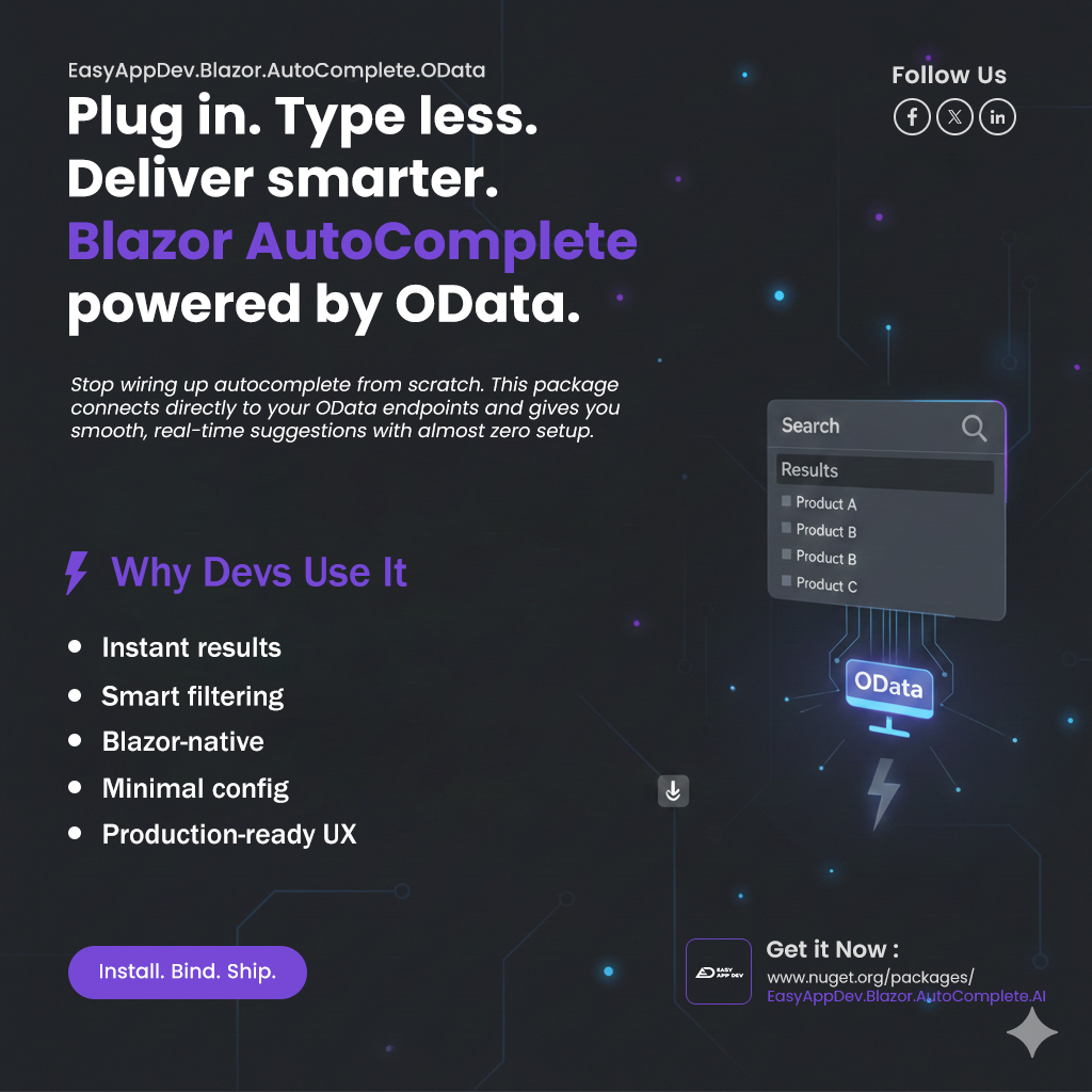 ahmednur_twitte's tweet photo. Simplifying Blazor Autocomplete with OData Integration

https://t.co/l7yW5eYAXT

https://t.co/DEz4op38I3

#Blazor #DotNet #NuGet #OData #OpenSource #WebDevelopment #SoftwareEngineering #DeveloperTools https://t.co/OA2GPhYYJN