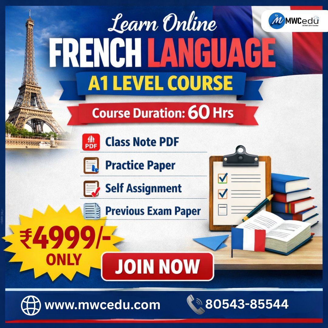 cedu_mw's tweet photo. Learn French Online &amp; Speak with Confidence 💬✨
📚 From Basics to Fluency — Speaking, Reading, Writing &amp; Listening
💻 Learn Anytime, Anywhere | 💰 Course Fee: ₹4999 Only

📲Call for more information -080543 85544

#FrenchLanguageCourse #learnfrench #frenchforbeginners #mwcedu https://t.co/hqOcilDRKx