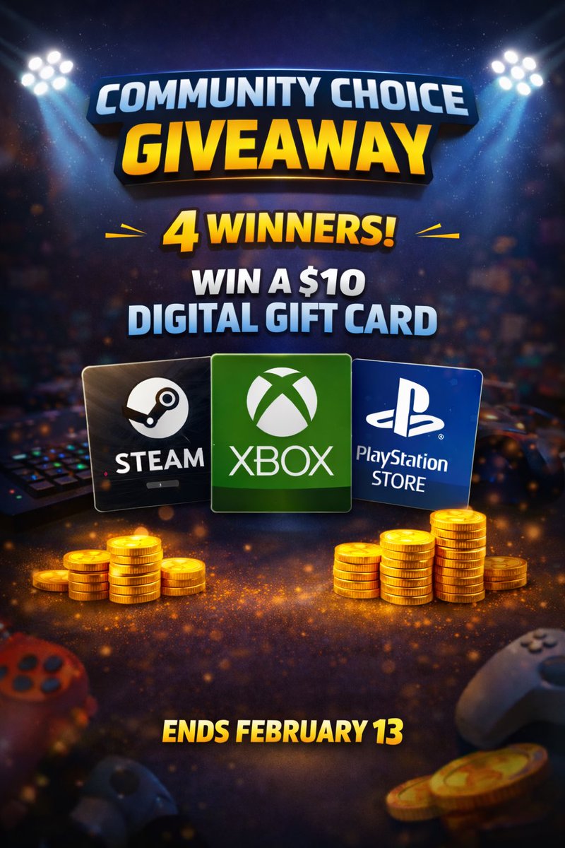theejankanator's tweet image. 🎮 Community Choice Giveaway 🎮

🏆 4 Winners
Each gets a $10 DIGITAL GIFT CARD
(Steam / Xbox / PlayStation)

To enter:
👤 Follow @theejankanator |@CerezaSunshyne | @HoomanDeals 
🔁 Repost • 🔖 Bookmark

💬 Which game would you put it toward — and why?

⏰ Ends 2/13