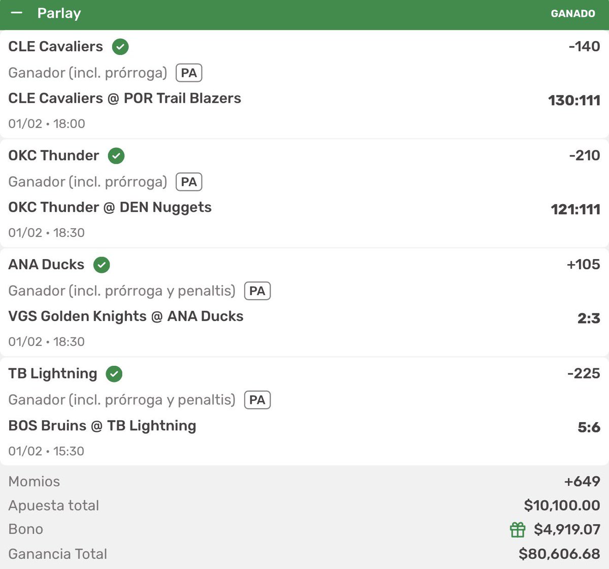 Si llegamos a los 100 RT damos un bono de  $1,000 pesos a 5 seguidores. 

Dominguito fresco y cartera feliz 😎💸
Parlay con pago anticipado para cerrar un fin de semana PERFECTO 🟢

Gracias por la confianza, mis reyes 👑
Aquí no se promete, aquí se trabaja diario… y se