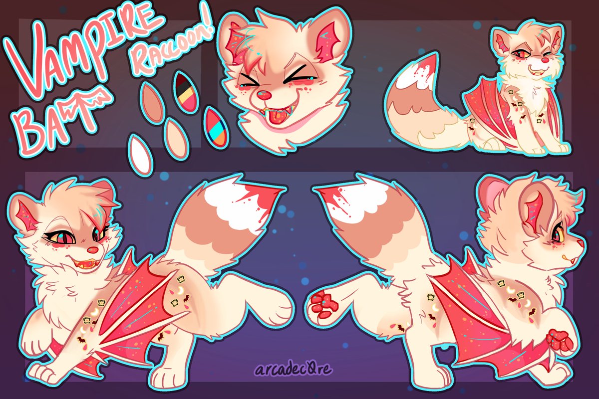 arcadec0re's tweet photo. finished albino vampire bat raccoon adoptable upgrade reference for hannahthedragonlady <3 https://t.co/20e6Wlo4bL