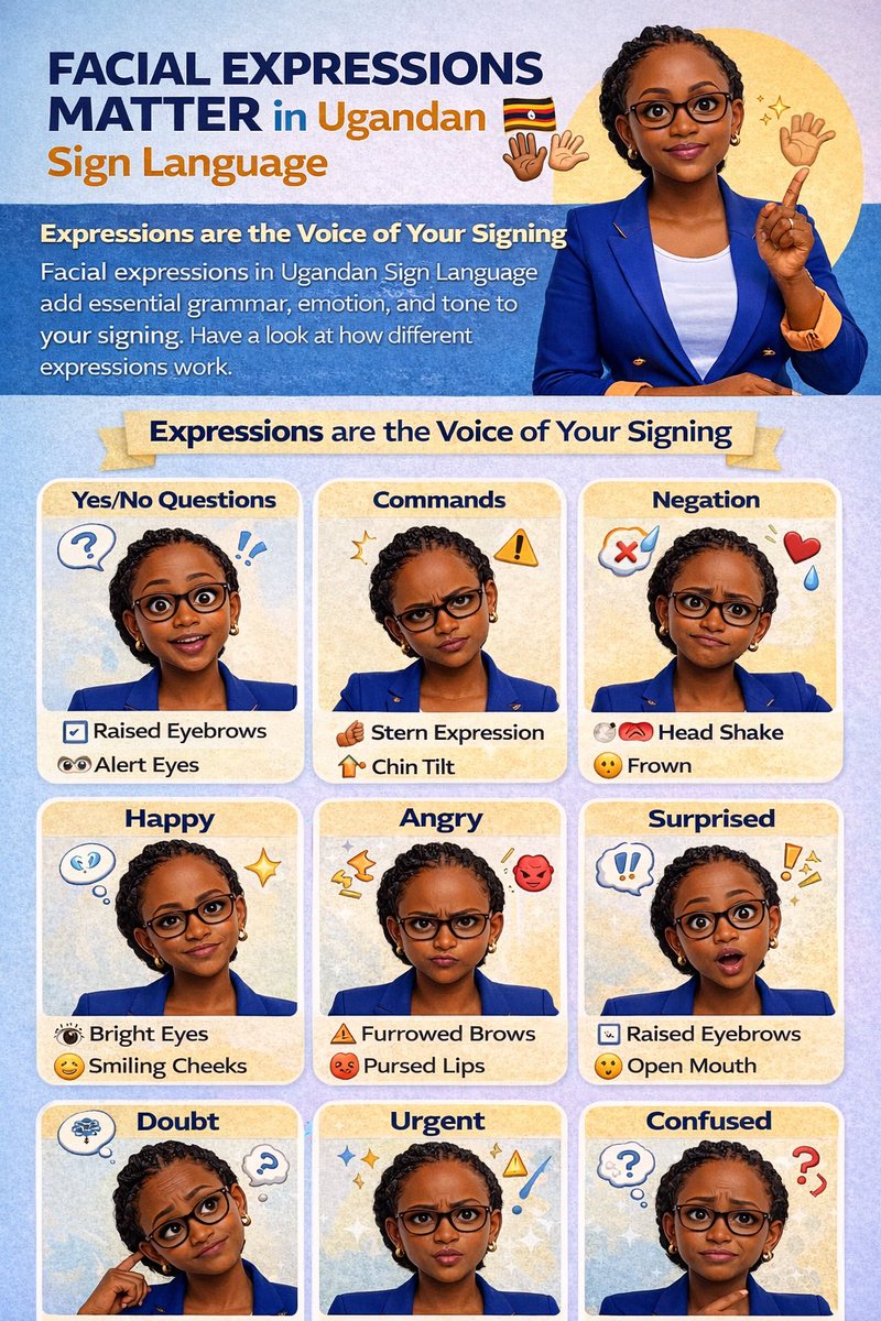 smujjawa30's tweet photo. Let your face do the talking.

Questions. Commands. Negation. Emotion.
All on the face.

Hands without expression?
That’s an unfinished sentence.

#UgSL #Accessibility #SignLanguageInterpreting https://t.co/2ddAmRlBs9