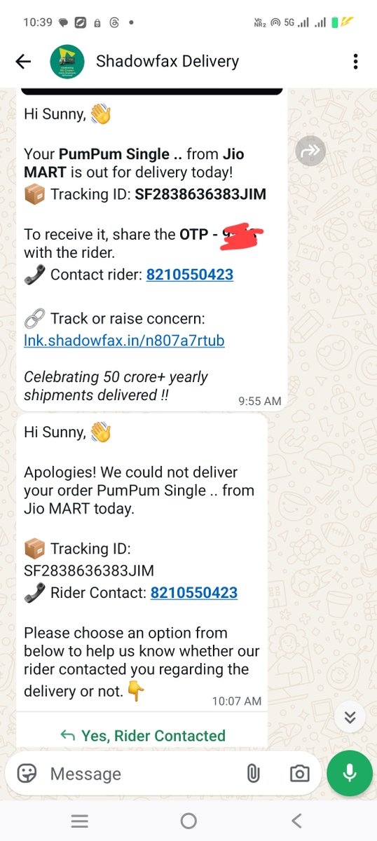sunnylifekumar's tweet photo. @shadowfax_in @JioMart @JioMart_Support 

The attached order is not being delivered. I have been persistently following up, but they are demanding a large amount for doorstep delivery and have now blocked my number. Kindly investigate this complaint and ensure delivery asap https://t.co/ag47gZRVYa