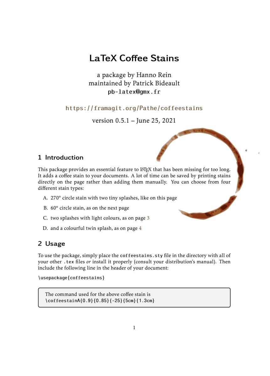 You can add coffee stains to your LaTeX documents. 👇

ctan.org/pkg/coffeestai…