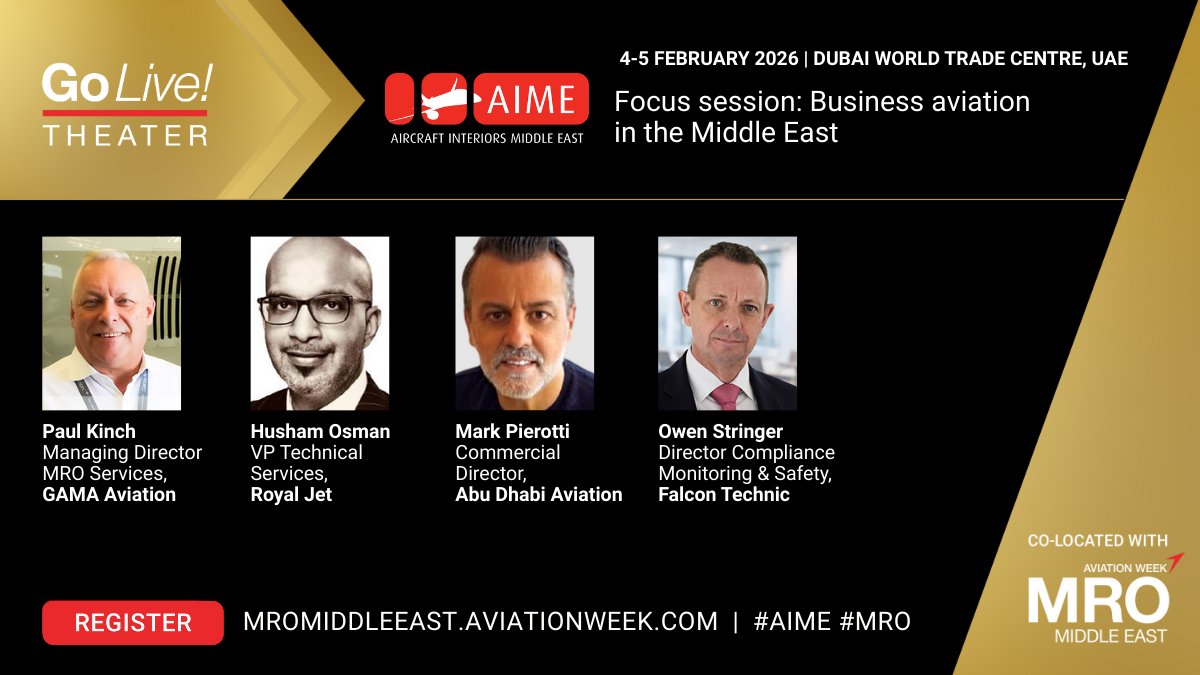 AIMiddleEast's tweet photo. Business aviation in the Middle East: what's driving its competitive edge?​

Join this session to hear from regional leaders on what sets Middle East apart from global competitors—and get the latest insights shaping the business aviation landscape.​ https://t.co/FvJQ9z2q1D https://t.co/KwgHuLFP1Q