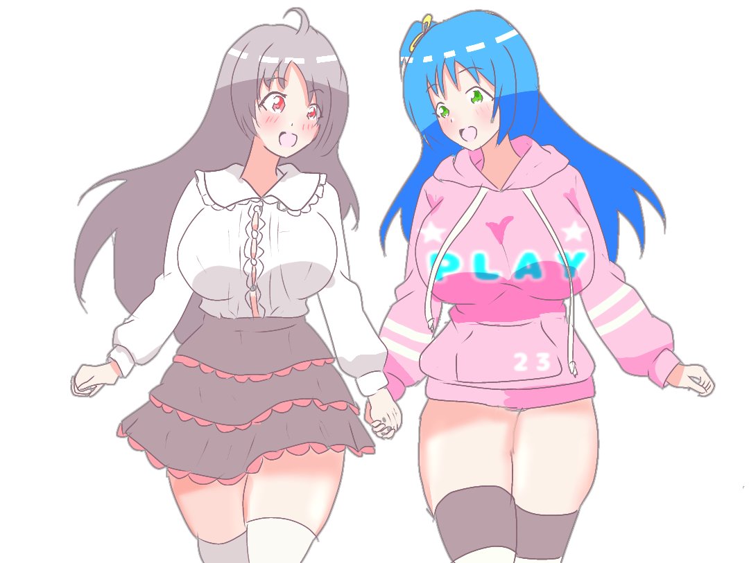 #オリキャラ #イラスト #一次創作
 #百合創作

お昼上げは成長した
ましろちゃんとみおちゃん！

ムチムチな太ももも良きですね！

そしてましろちゃんのお洋服もボタン外れそうなのも良き！