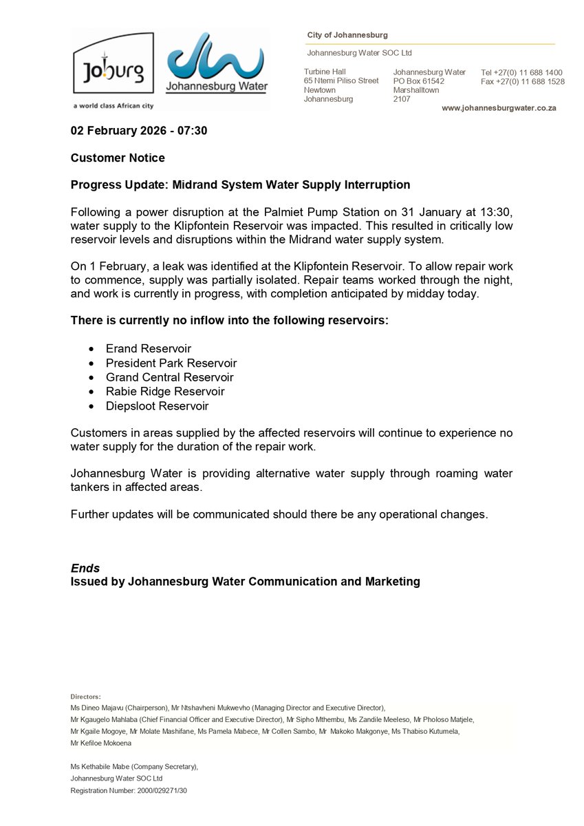 Absolute shambles - the story changes ALL the time.  So multiple communities have been without water - I haven't seen ANY post of water tanker stations. Disgraceful!