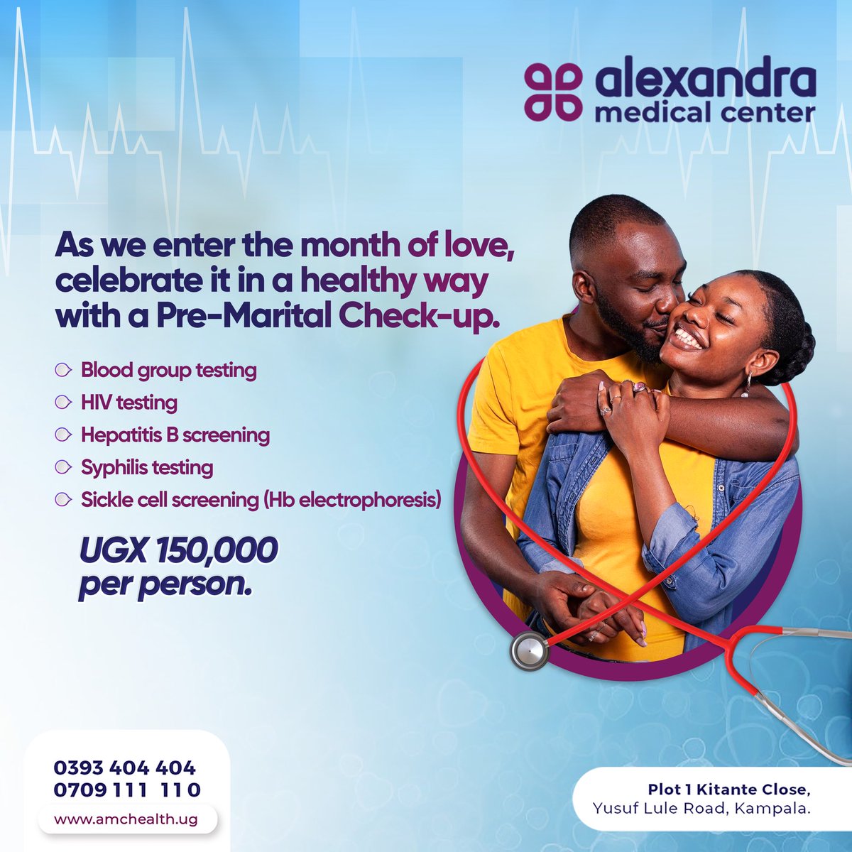 AMCHealthUG's tweet photo. This Valentine season, show your commitment by putting health at the center of your relationship. #PreMaritalCheckUp gives you both the clarity needed to start your future together on the right foot. The screening helps you make informed decisions and avoid surprises later on. https://t.co/PxqnBHkgSx