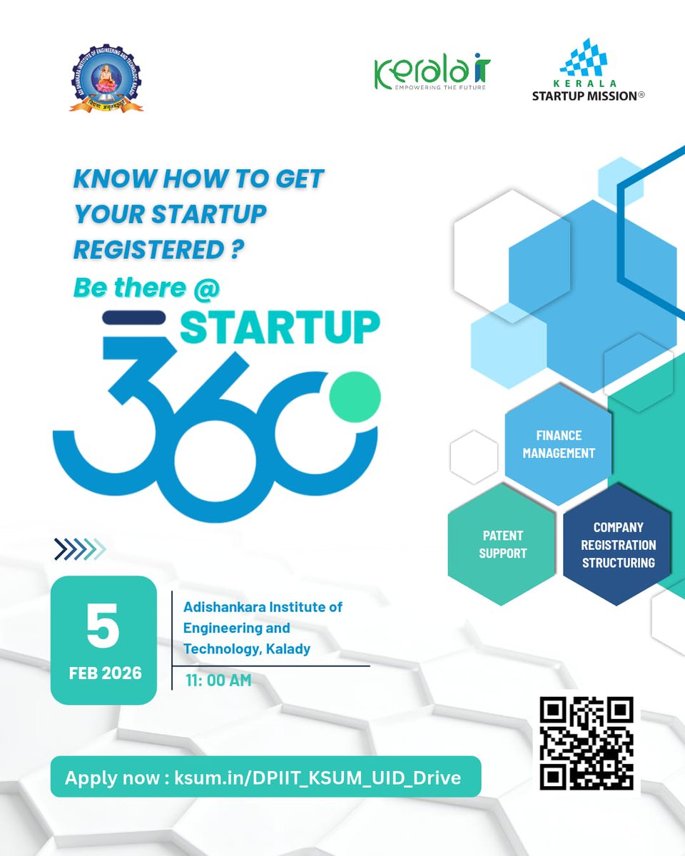 startup_mission's tweet photo. Kerala Startup Mission presents Startup 360, a focused session aimed at guiding aspiring entrepreneurs through the process of startup registration and access to ecosystem support.
🔗 Register now: https://t.co/jk8s3evMW9
#Startup360 #KeralaStartupMission #KSUM https://t.co/Az0G4VkBfI