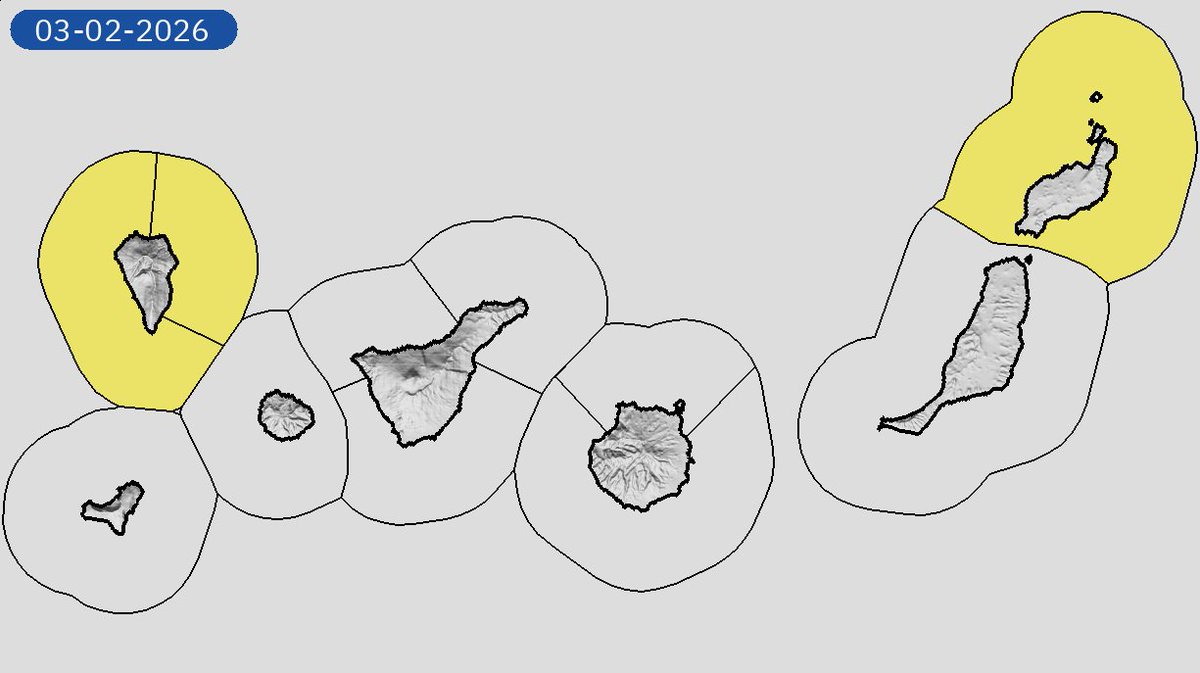 02/02 05:36 AVISOS MAÑANA | Canarias: costeros. Nivel máximo de aviso: amarillo.
Actualizaciones en aemet.es/es/eltiempo/pr…