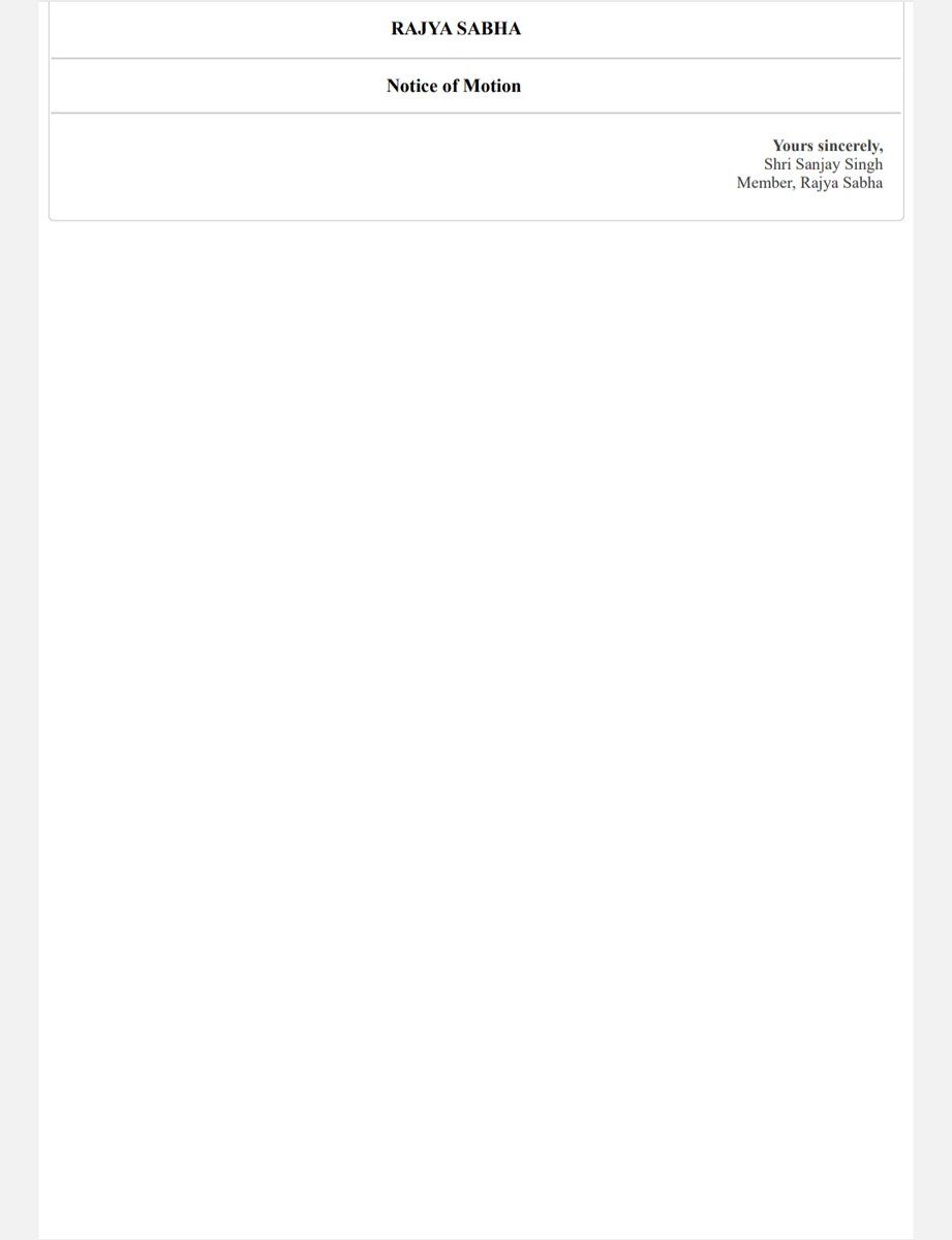 सदन की समस्त कार्यवाहियों को स्थगित कर वाराणसी स्थित मणिकर्णिका घाट के पुनर्विकास के नाम पर हो रहे विरासत-विनाश पर नियम 267 के तहत सदन में चर्चा के लिए AAP सांसद <a href="/SanjayAzadSln/">Sanjay Singh AAP</a> जी ने दिया नोटिस👇