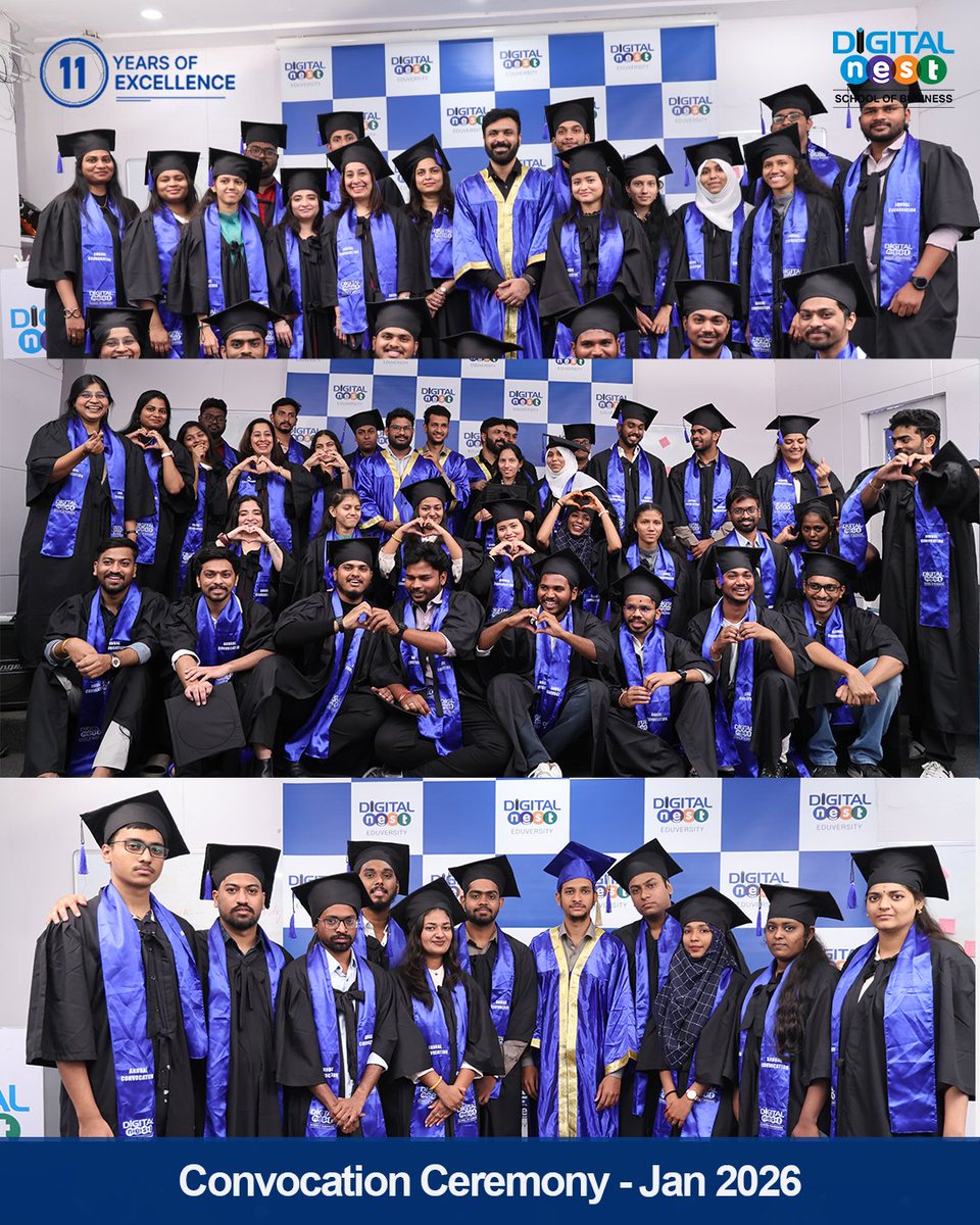 DigitalNestHyd's tweet image. Milestones matter when they create momentum. 🎓
Jan 2026 Convocation at Digital Nest School of Business celebrated PGP Batch 9 &amp;amp; 10 and CDP-32. This is not a finish line, it’s a launchpad.
#DigitalNest #Convocation2026 #PGP9 #PGP10 #CDP32 #CareerLaunch #SkillFirst #FutureReady