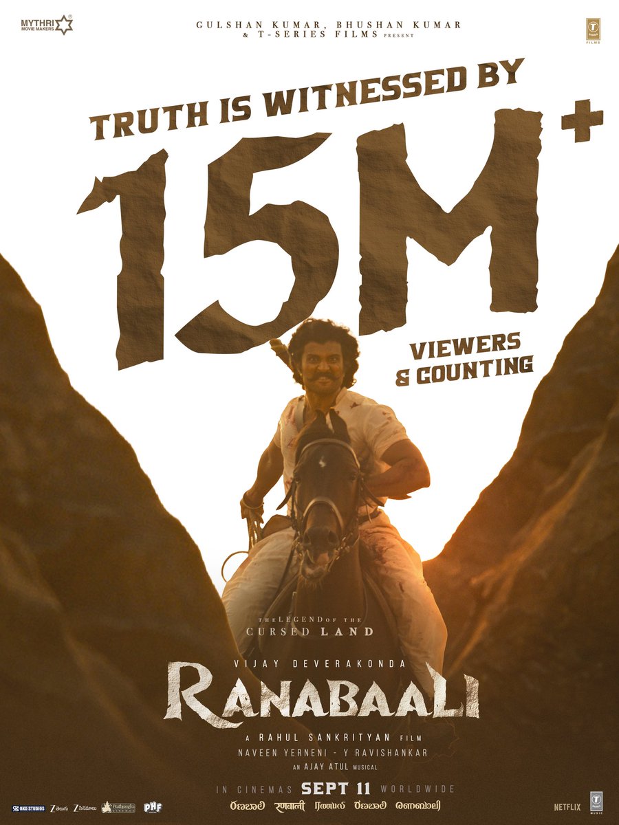 The truth is loud and clear 💥💥
15 MILLION+ viewers are a witness to it ❤‍🔥

ICYM THE #RANABAALI theme 💥💥
▶️ youtu.be/9Ik0Y8Pr3l0

Grand release worldwide on September 11th 🔥

<a href="/TheDeverakonda/">Vijay Deverakonda</a> <a href="/iamRashmika/">Rashmika Mandanna</a> <a href="/Rahul_Sankrityn/">Rahul Sankrityan</a> <a href="/MythriOfficial/">Mythri Movie Makers</a> #ArnoldVosloo <a href="/AjayAtulOnline/">Ajay Atul Official</a>