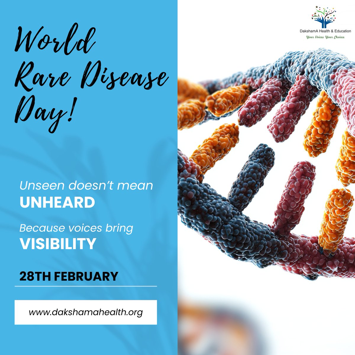 300 million people worldwide live with a rare disease.
Rare may be unseen, but it is not unheard.

This February, we raise our voices for awareness and visibility.

#RareDiseaseDay #RareAwarenessMonth #RareButNotAlone