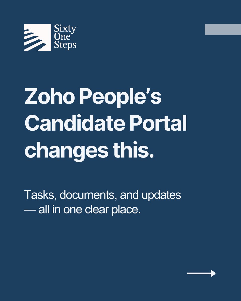 Sixty_One_Steps's tweet photo. Onboarding shouldn't start after joining—it starts while they're still a candidate.

Zoho People's Candidate Portal gives new hires one clear place for tasks, documents &amp; updates.

We help you implement structured onboarding aligned to YOUR workflows, not generic templates. https://t.co/0thpeaKI6j