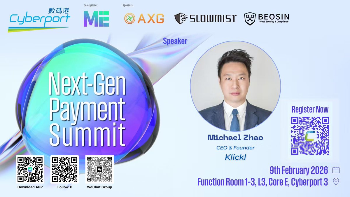 #ME 协办 | Next-Gen Payment Summit 2026

Michael Zhao - CEO &amp; Founder, <a href="/klicklofficial/">Klickl</a> 
Michael