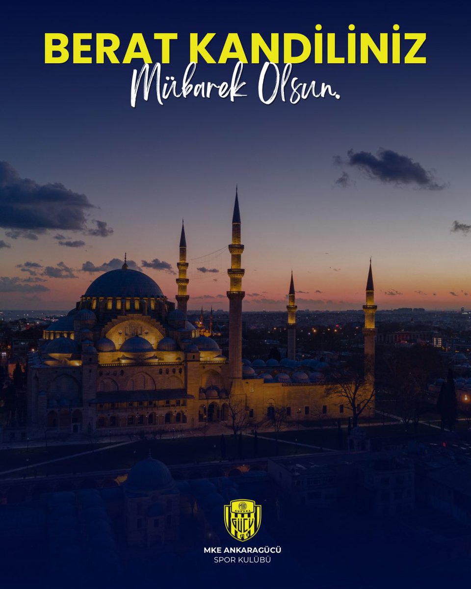 Bağışlanmanın, arınmanın ve umudun gecesi olan Berat Kandili’nin; Büyük Ankaragücü Ailesi’ne, ülkemize ve tüm İslam âlemine sağlık, huzur ve hayırlar getirmesini diliyoruz.

Bu mübarek gecenin dualarımızın kabulüne, birlik ve beraberliğimizin güçlenmesine vesile olmasını temenni