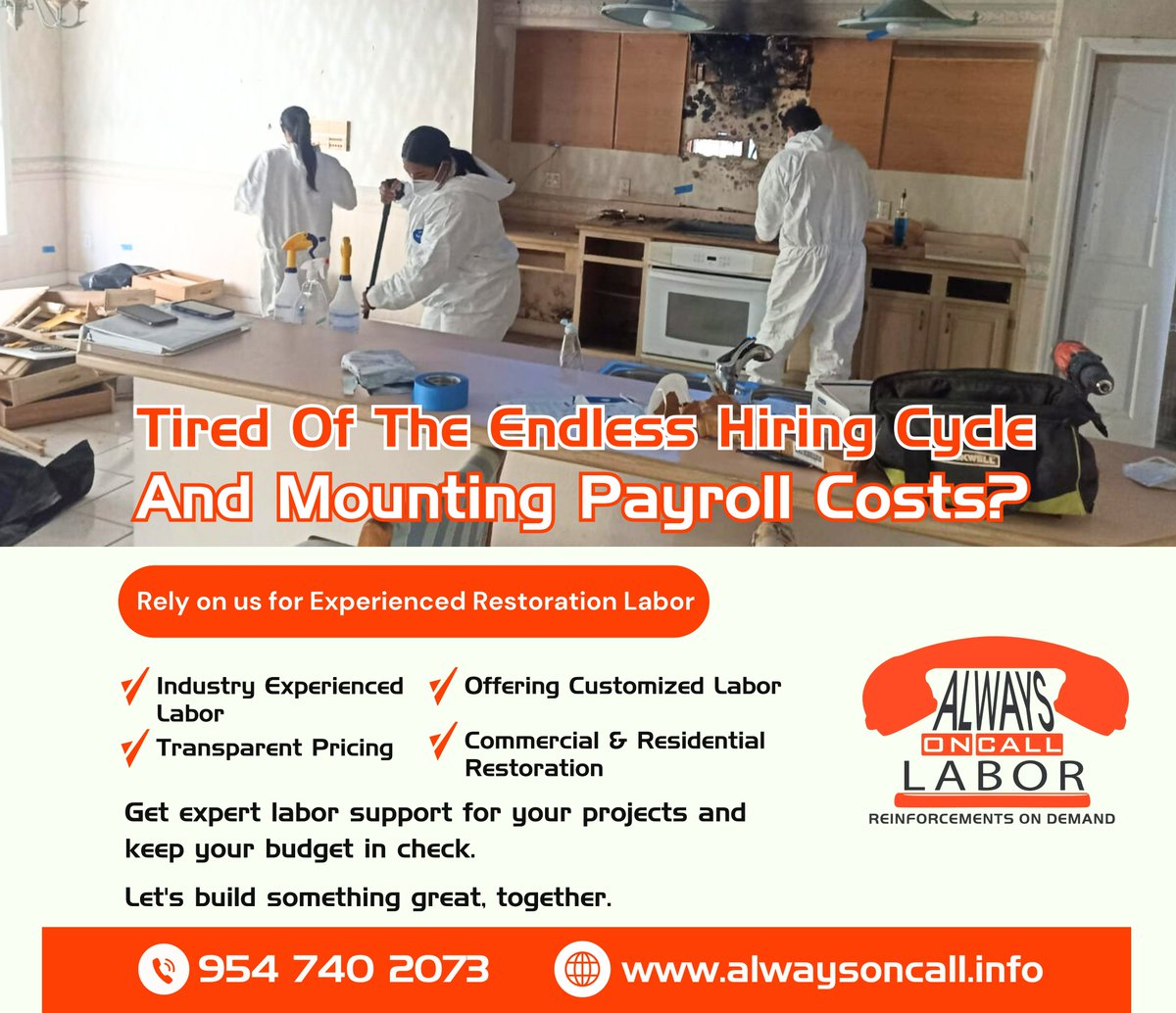 AlwaysOnCall24's tweet photo. Tired of the endless hiring cycle and rising payroll costs?
Let Always On Call Labor handle the staffing - so you can focus on the work that matters.
We provide experienced restoration labor, transparent pricing, and customized workforce solutions for every project. https://t.co/pLGFuWUF9R