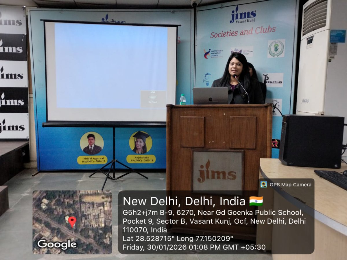Guest lecture at JIMS Vasant Kunj on “Anatomy of an Ad Agency: People, Process &amp; Purpose” by Ms. Garima Tickoo (MullenLowe Lintas), offering real-world insights into agency culture, workflows, and impactful advertising.
#JIMSVasantKunj #GuestLecture #AdvertisingIndustry #BAJMC