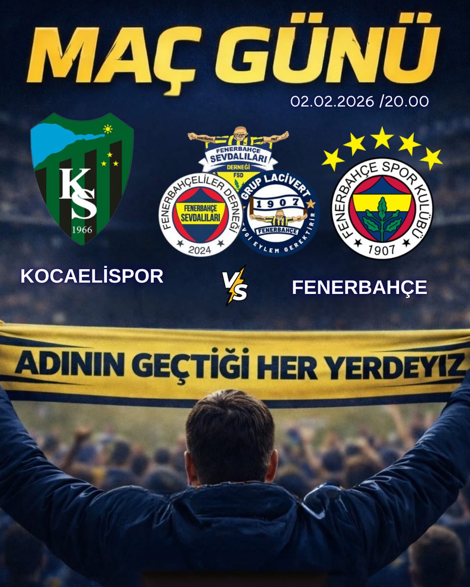 🏆 Trendyol Süper Lig

🆚 Kocaelispor 
🗓️ 2 Şubat Pazartesi 
🕗 20.00 
🏟️ TURKA Kocaeli Stadyumu 
📲 #KSvFB