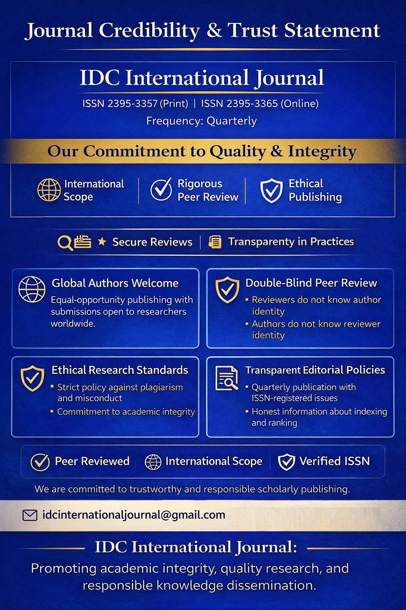 IDCjournal's tweet photo. 🌍 IDC International Journal | 10+ Years
✅ Peer Reviewed | Refereed | International
🗞️ Quarterly | 📌 ISSN Verified
We welcome submissions from authors worldwide with transparent &amp; ethical publishing practices.
🌐 https://t.co/tg5zJRyO42
#CallForPapers #ResearchPapers https://t.co/GM01MnvMUH