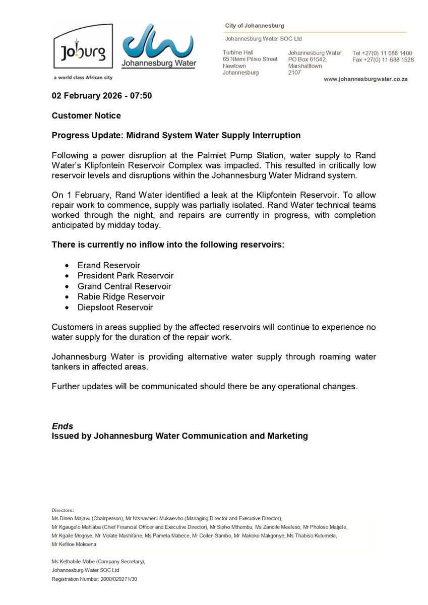 Johannesburg Water tweet media