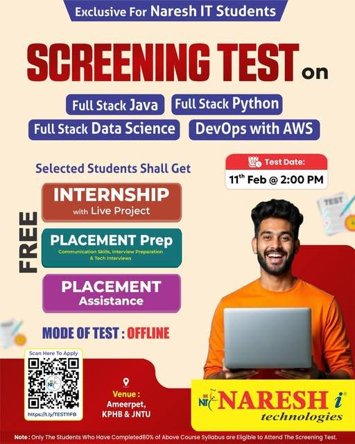 Prashanth_3699's tweet photo. Naresh i Technologies Students — your career boost starts here!

✍️ Register: https://t.co/UdhkhMk4P7

🗓 11 Feb | ⏰ 2 PM | 📍 Offline 

#NareshIT #ScreeningTest #Internship #Placement #FullStack #DataScience #DevOpsAWS #ITCareers https://t.co/7aNnoqDDLh