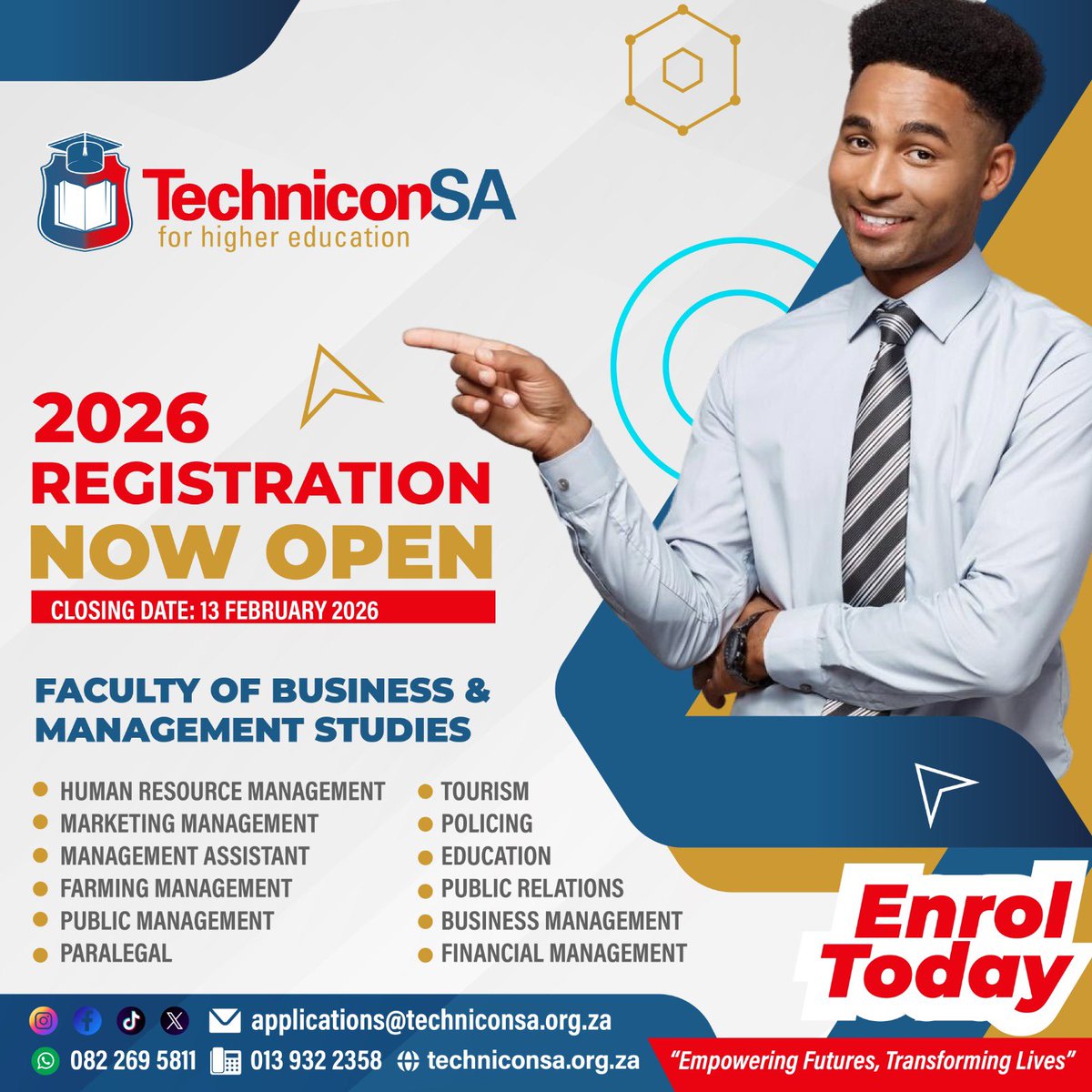 techniconsa's tweet photo. IMPORTANT NOTICE📢!

Don't miss out! Register before the deadline to secure your spot.  Hurry, time is running out!  
APPLY NOW!😉❤️

🚀 Hurry Up! Limited Space Available  
🔧 Register Now and Secure Your Spot Today 🎓 .Don't Miss Out on Your Future!  

🌐https://t.co/MhiLfV9OBX https://t.co/oONnL9eSGO