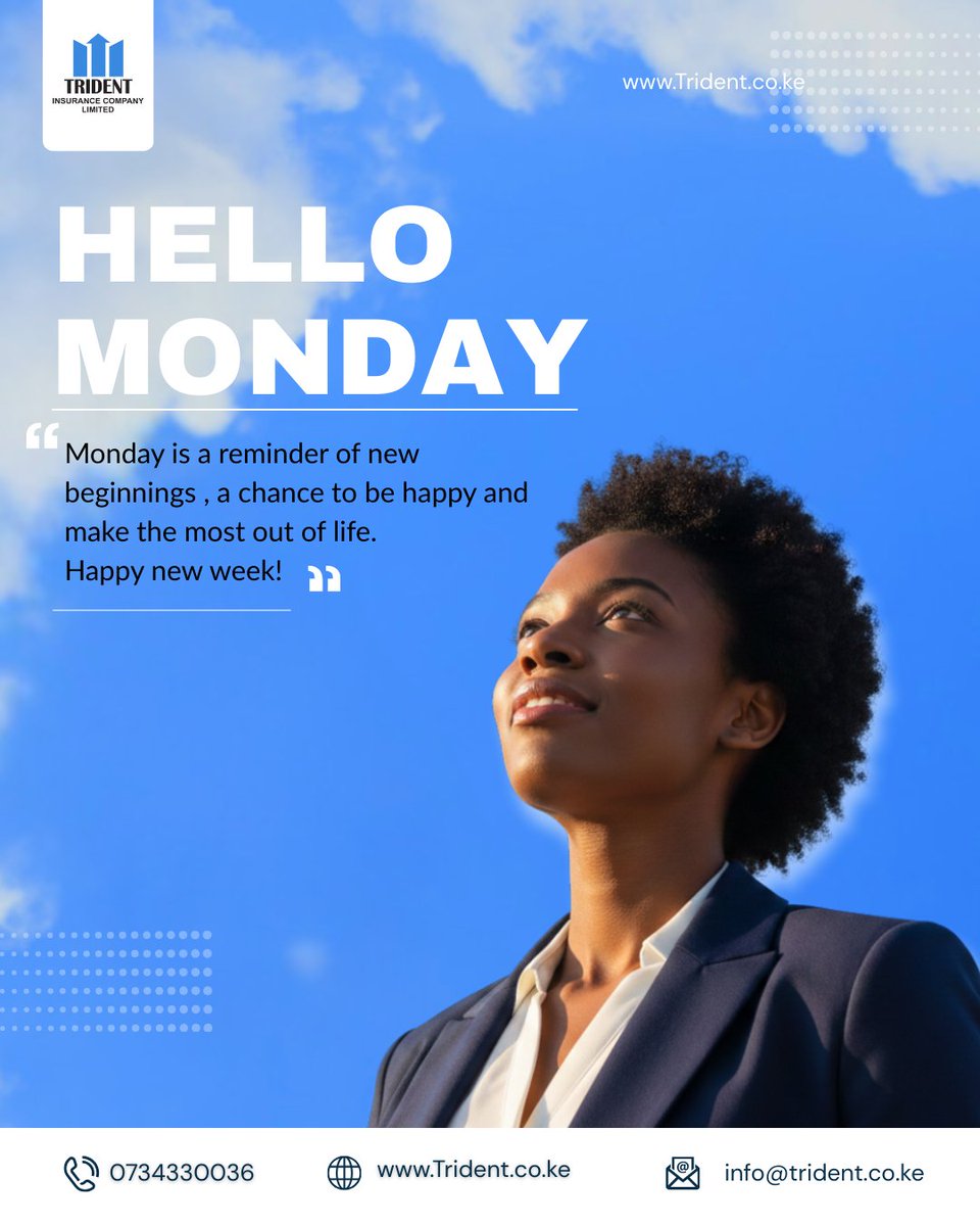 tridentIns's tweet image. Mondays are a fresh start, a chance to reset, refocus, and move forward with confidence. Here’s to a new week filled with purpose, progress, and peace of mind. ✨

#HappyMonday #NewWeekNewBeginnings #TridentInsurance #PeaceOfMind