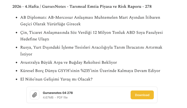 GursesNotes's tweet photo. 2026 - 4.Hafta / #GursesNotes - Tarımsal Emtia Piyasa ve Risk Raporu - 278

👉 https://t.co/kDFQCOs40S https://t.co/L9dHRhbODm