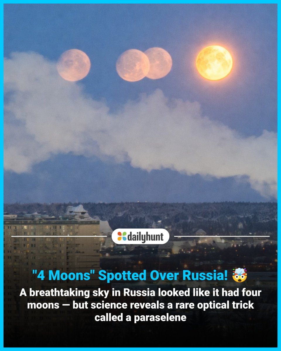 DailyhuntApp's tweet photo. People in St Petersburg were stunned as four moons lit up the night sky, with rare visuals going viral.
📸 Credit: OneIndia

Read more from OneIndia and other top sources here: 
https://t.co/jxqe2mtwb6

#FourMoons #offbeat https://t.co/FIs7keemcT