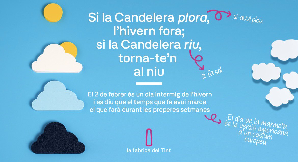 "Si la candelera plora, l'hivern és fora; si la candelera riu, torna-te'n al niu"
Bon dia!! 🤗