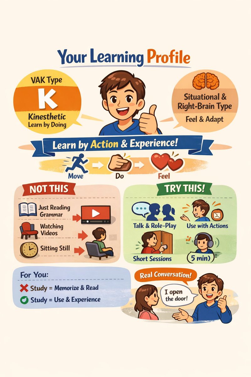 英語を伸ばす近道は、「正しい勉強法」よりもまずは「自分を知ること」。

AIと壁打ちすると、自分に合った学習スタイルも整理できて、こんなふうに見える化もできる。AIを自分を知るツールにするのがおすすめ。

やり方や流れは、今度まとめます✍️