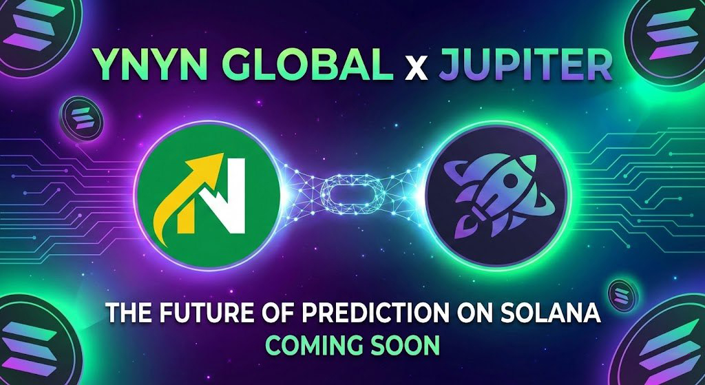 YNYNGlobal's tweet photo. 🎉 Debut! We are honored to announce:@YNYN_Global is officially landing soon on @JupiterExchange.T

hrough this strategic integration, YNYN Global will power Jupiter to become the most innovative prediction market hub in the Solana ecosystem.�

� Seamlessly trade all the markets you care about on one unified on-chain platform.⚡️ Enjoy Solana’s ultimate speed and best user https://t.co/7ZPAx7xEAa

e future of prediction markets starts here. Are you ready? 🚀

#YNYNGlobal #Jupiter #JUP #Solana #Web3 #PredictionMarket
