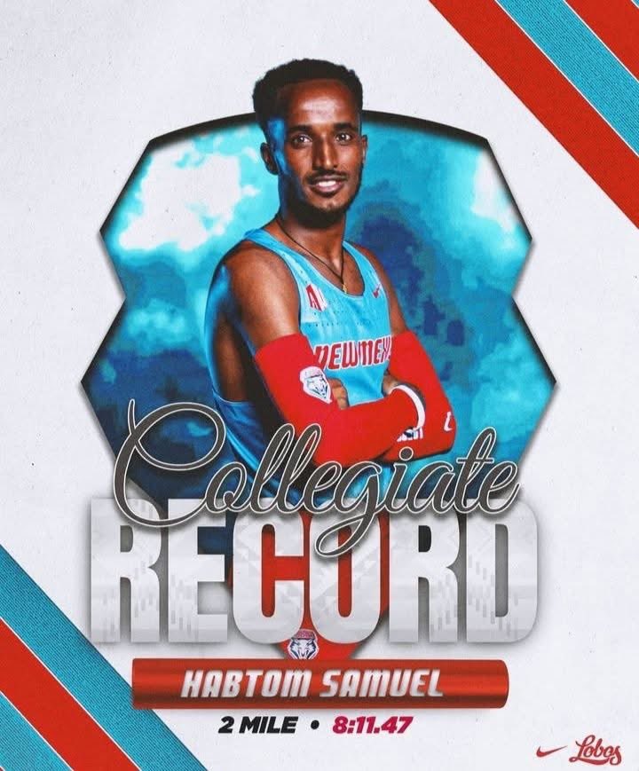 4AfricanVision's tweet photo. Congratulations 🍾🎊 @HabtomSamuel31
A record that stood since 1978... GONE. 📉
🇪🇷Habtom Samuel clocks 8:11.47 at the Millrose Games to set the new 2-Mile Collegiate Record. Absolutely clinical performance from the UNM star. 🇪🇷🔥
#TrackAndField #CollegiateRecord #HabtomSamuel https://t.co/4fZAlVm3wi