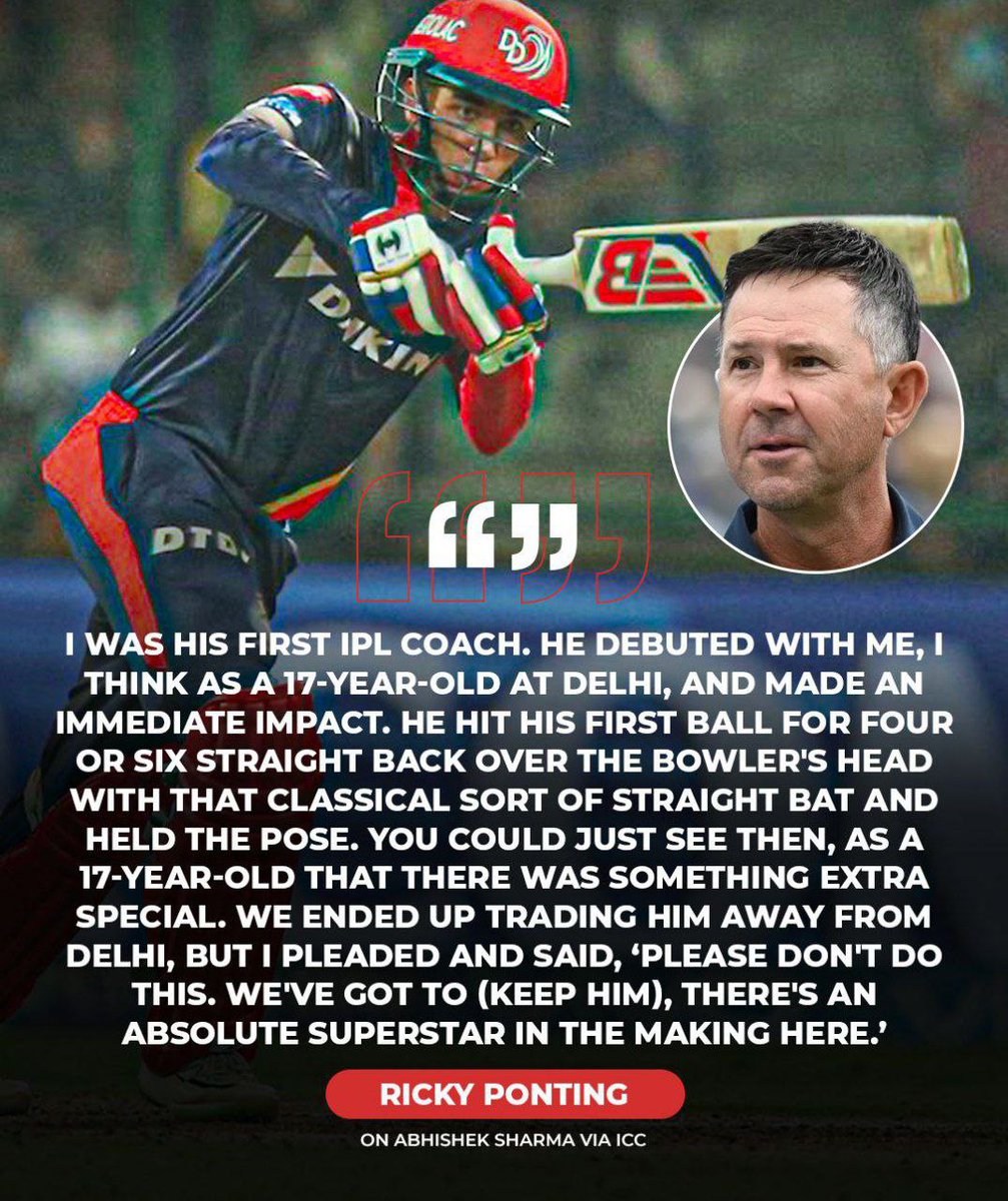 vinitsport5d's tweet photo. Ricky Ponting reflects on the early days of Abhishek Sharma during his time with the Delhi Capitals in the IPL 💥🔥
#rickypointing #delhicaptital https://t.co/Xz1Pq5WfhC