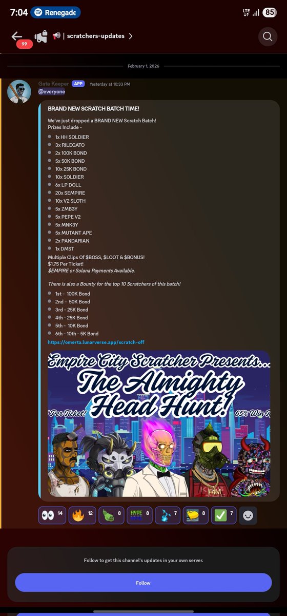 zeus6748's tweet photo. BRAND NEW scratch batch just dropped ๐งจ
Big prizes, bonds, rare NFTs & a bounty for top scratchers
Whoโs taking the 100K Bond? ๐
This is not a gameโฆ this is a hunt ๐ฅ
#EmpireCity #Scratchers #Web3 @Omerta_SOL @RilegatoDAO https://t.co/hdXNMxzyHk