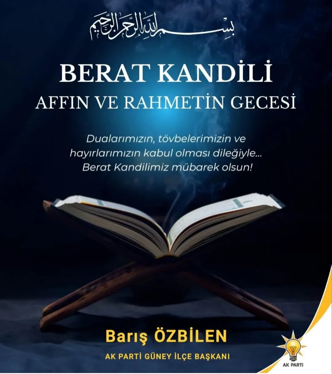 Affın ve Arınmanın Gecesi Berat Kandili’miz Mübarek Olsun.
Allah'ım Dualarımızı Kabul Eylesin.