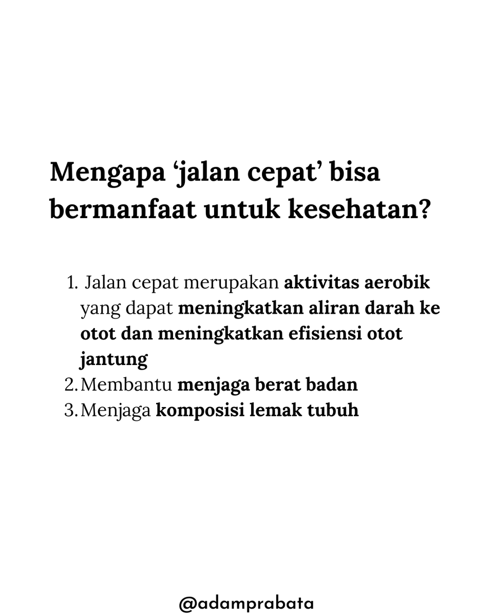 Gua Mau Coba 𝗝𝗮𝗹𝗮𝗻 𝗖𝗲𝗽𝗮𝘁 15 𝗠𝗲𝗻𝗶𝘁 𝗽𝗲𝗿 𝗛𝗮𝗿𝗶 Setelah Baca Jurnal Ini

Penelitian kohort prospektif berskala besar yang diterbitkan di American Journal of Preventive Medicine mengungkapkan bahwa rutinitas jalan cepat ternyata dapat menurunkan risiko kematian.