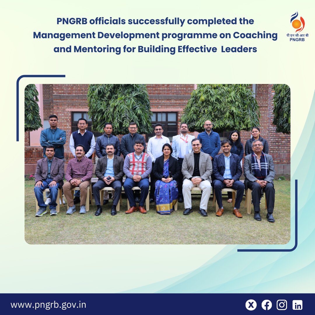 PNGRB_'s tweet photo. Investing in leadership for stronger institutions.

PNGRB officials successfully completed the Coaching and Mentoring for Building Effective Managers &amp; Leaders programme at @MDIGurgaon  Management Development Institute.

#PNGRB #Leadership #CapacityBuilding #CoachingAndMentoring https://t.co/7i9sHYjGGc