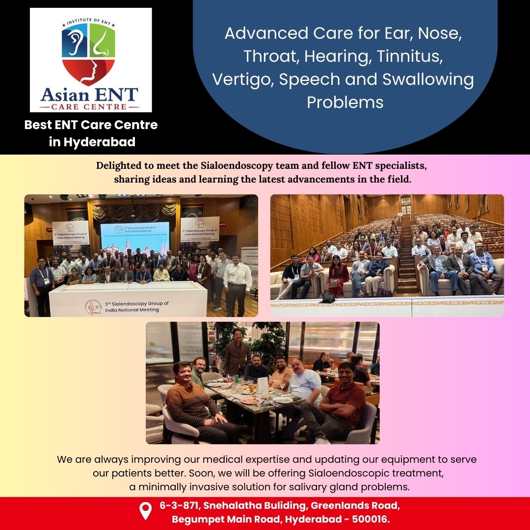 AsianEntCare's tweet photo. Advancing ENT care through continuous learning at the 3rd Sialendoscopy Group of India National Meeting. Sialoendoscopic treatment coming soon.
📞  Book your consultation.
📞 +91 8179033446 | 80081 8880
📍 Begumpet, Hyderabad  
#AsianENTCareCentre #ENTSpecialist #begumpet https://t.co/DwhRzNVqvs